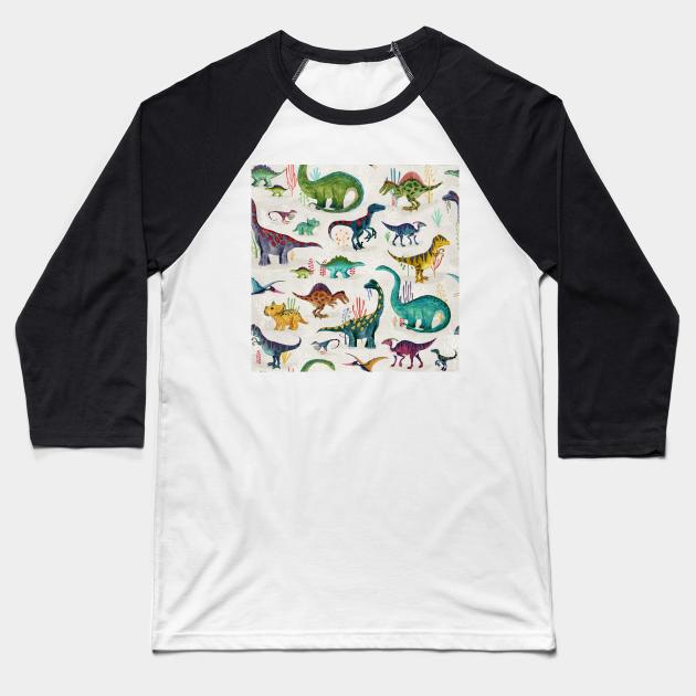 Bright Dinosaurs Baseball T-Shirt by katherinequinnillustration